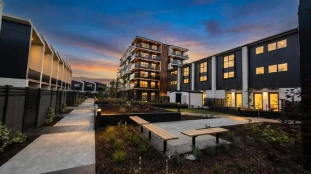 Large-scale residential development showing multiple completed buildings supplied as part of a coordinated project.