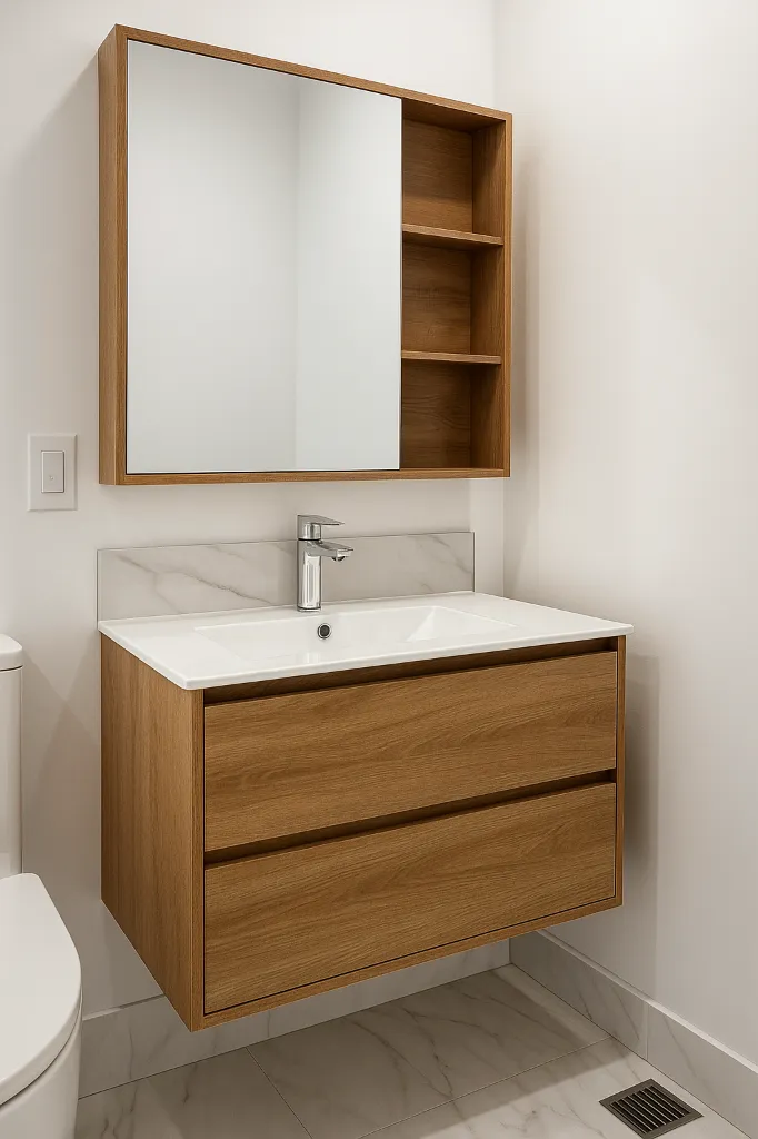 Plywood Vanity and Mirror Set 750mm